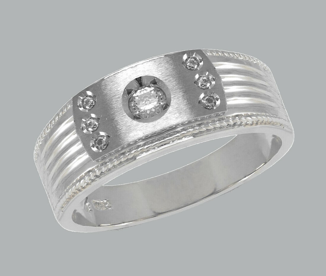 NEW 14K WHITE GOLD MEN'S FANCY CZ RING BAND (1 of 1)