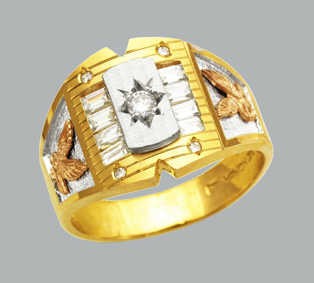 NEW 14K TRI COLOR GOLD MENS CZ RING SIGNET EAGLE (1 of 1)