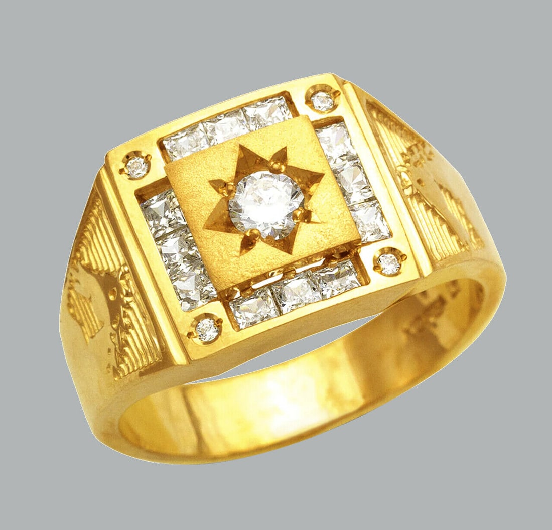 14K SOLID YELLOW GOLD MEN'S CZ RING SIGNET FANCY HORSE (1 of 1)