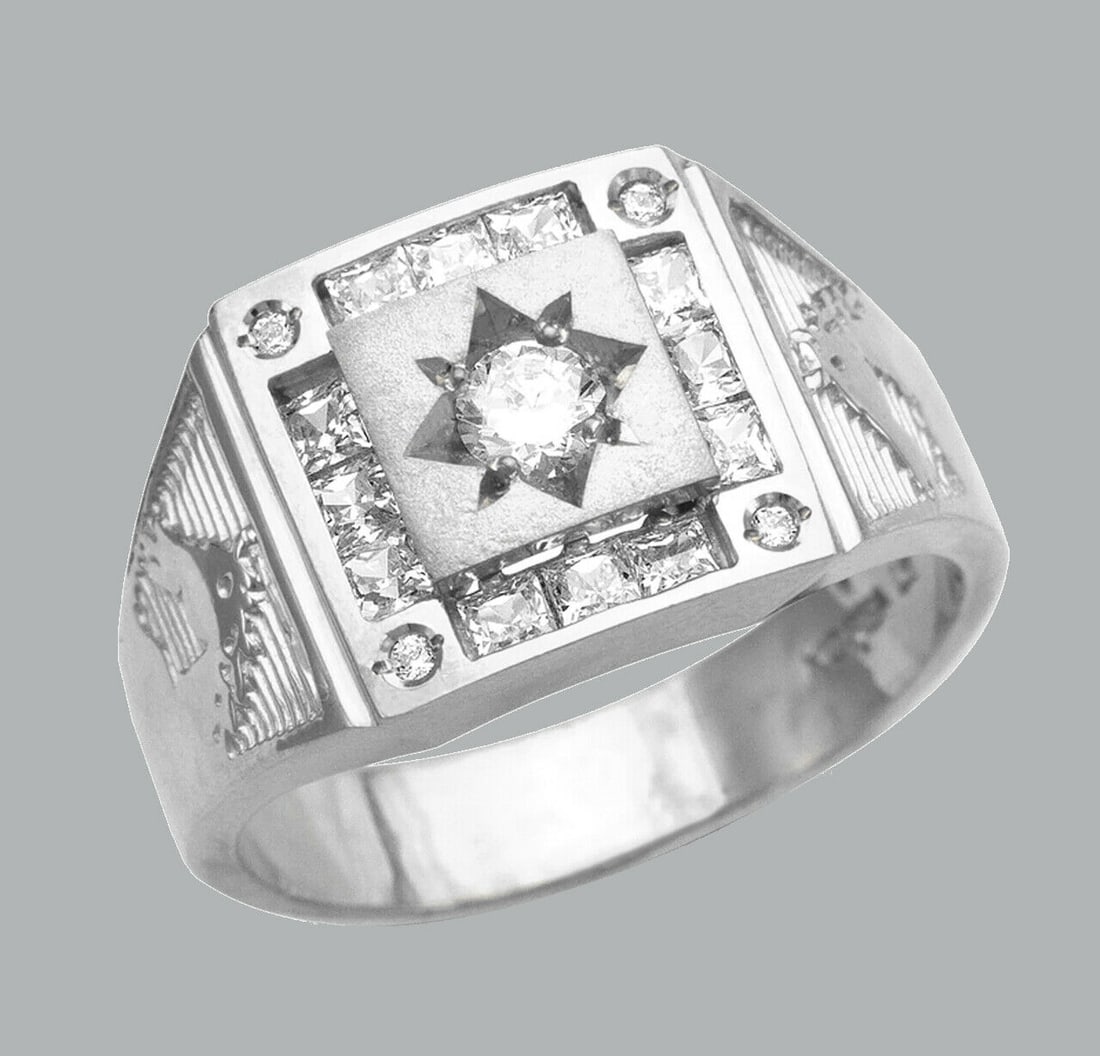 14K SOLID WHITE GOLD MEN'S CZ RING SIGNET FANCY HORSE (1 of 1)