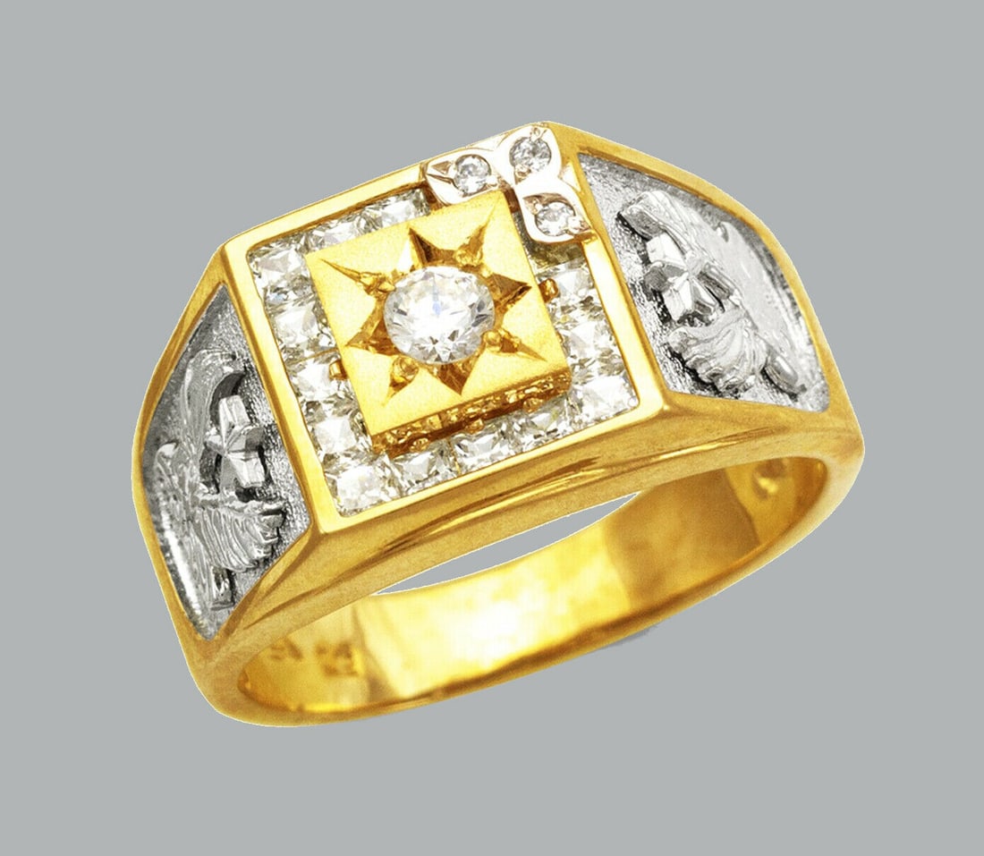 14K TWO TONE GOLD MENS CZ RING SIGNET FANCY EAGLE (1 of 1)