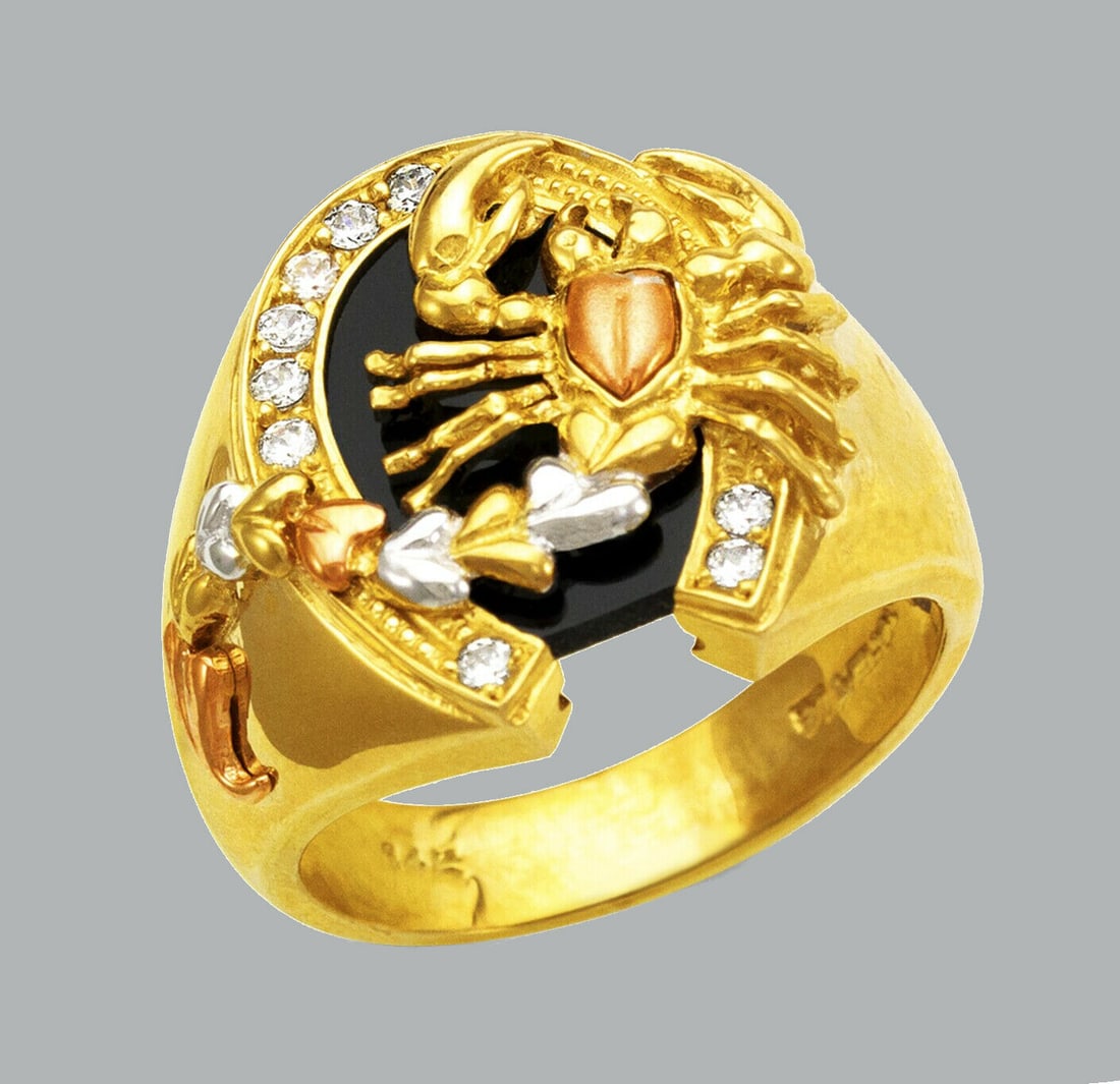NEW 14K TRI COLOR GOLD MENS CZ RING OVAL SCORPION (1 of 1)