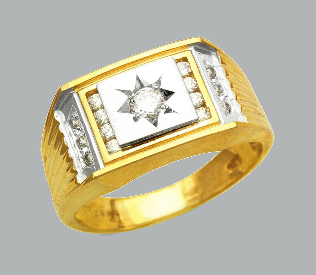 14K TWO TONE GOLD MENS CZ RING SIGNET FANCY (1 of 1)