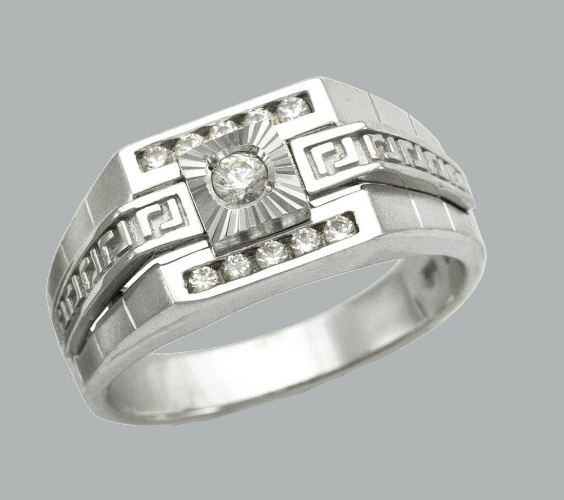 14K WHITE GOLD MENS CZ RING SIGNET FANCY EAGLE (1 of 1)
