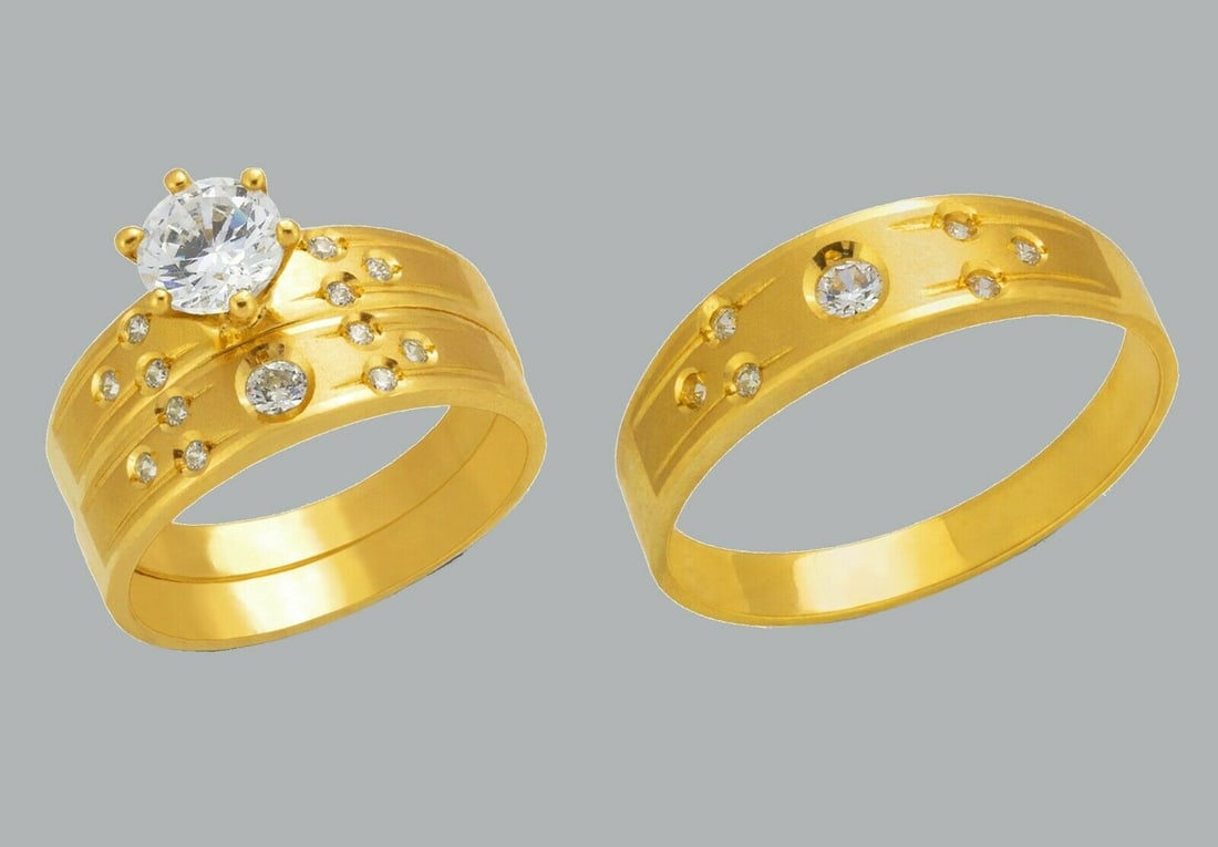 14K GOLD TRIO WEDDING SET CZ ENGAGEMENT RING BANDS (1 of 1)