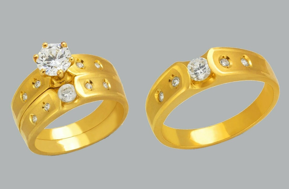 14K GOLD TRIO WEDDING SET CZ ENGAGEMENT RING BANDS 3pcs (1 of 1)
