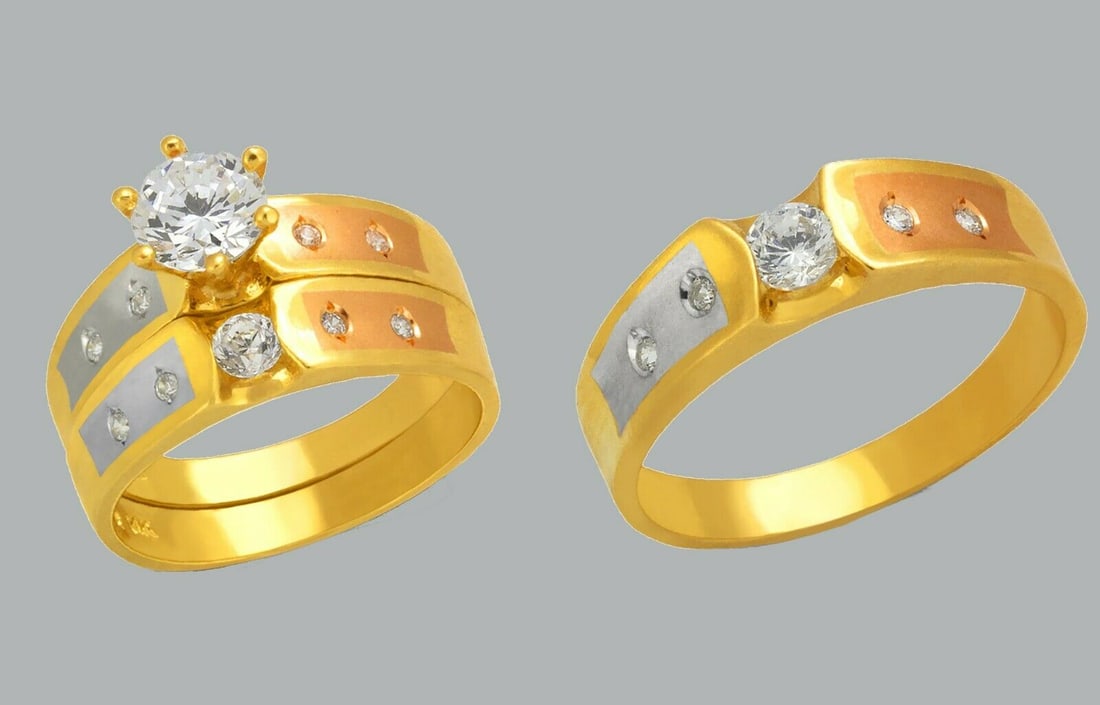 14K GOLD TRIO WEDDING SET CZ ENGAGEMENT RING BANDS 3pcs (1 of 1)
