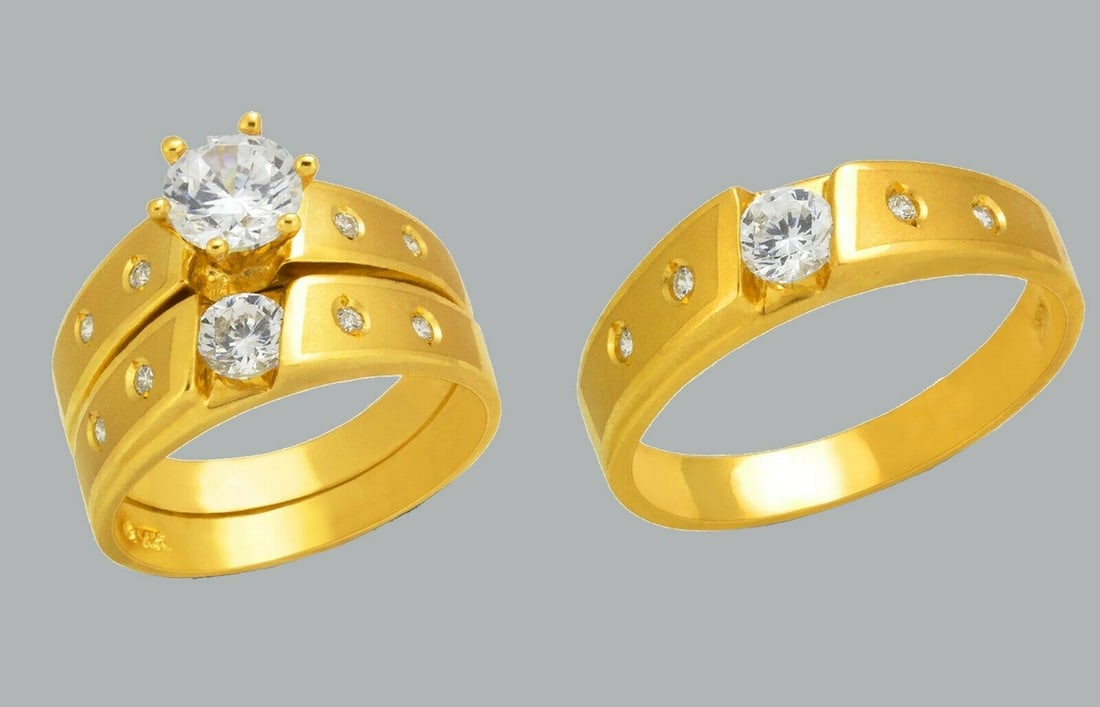 14K GOLD TRIO WEDDING SET CZ ENGAGEMENT RING BANDS 3pcs (1 of 1)