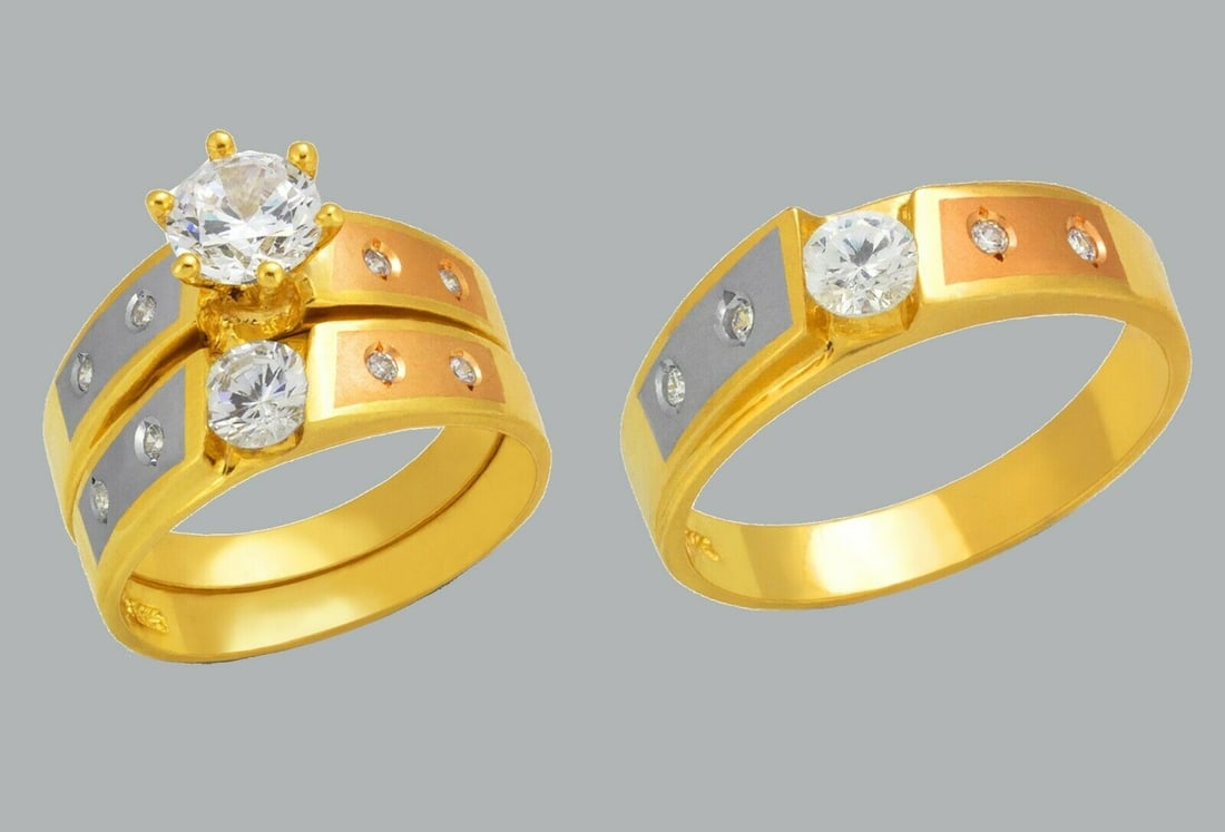 14K GOLD TRIO WEDDING SET CZ ENGAGEMENT RING BANDS 3pcs (1 of 1)