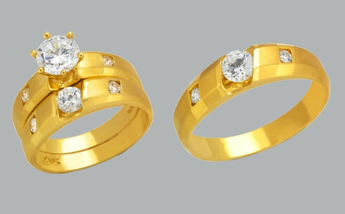 14K GOLD TRIO WEDDING SET CZ ENGAGEMENT RING BANDS 3pcs (1 of 1)