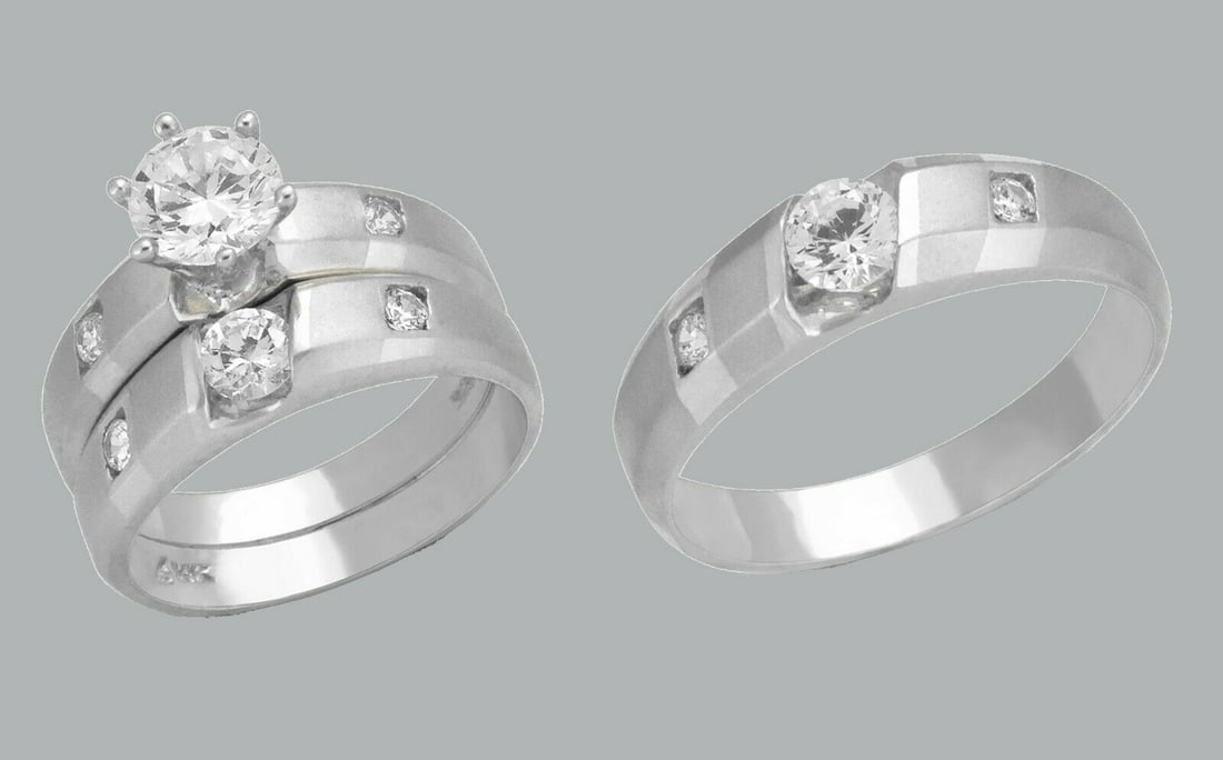 14K GOLD TRIO WEDDING SET CZ ENGAGEMENT RING BANDS 3pcs (1 of 1)