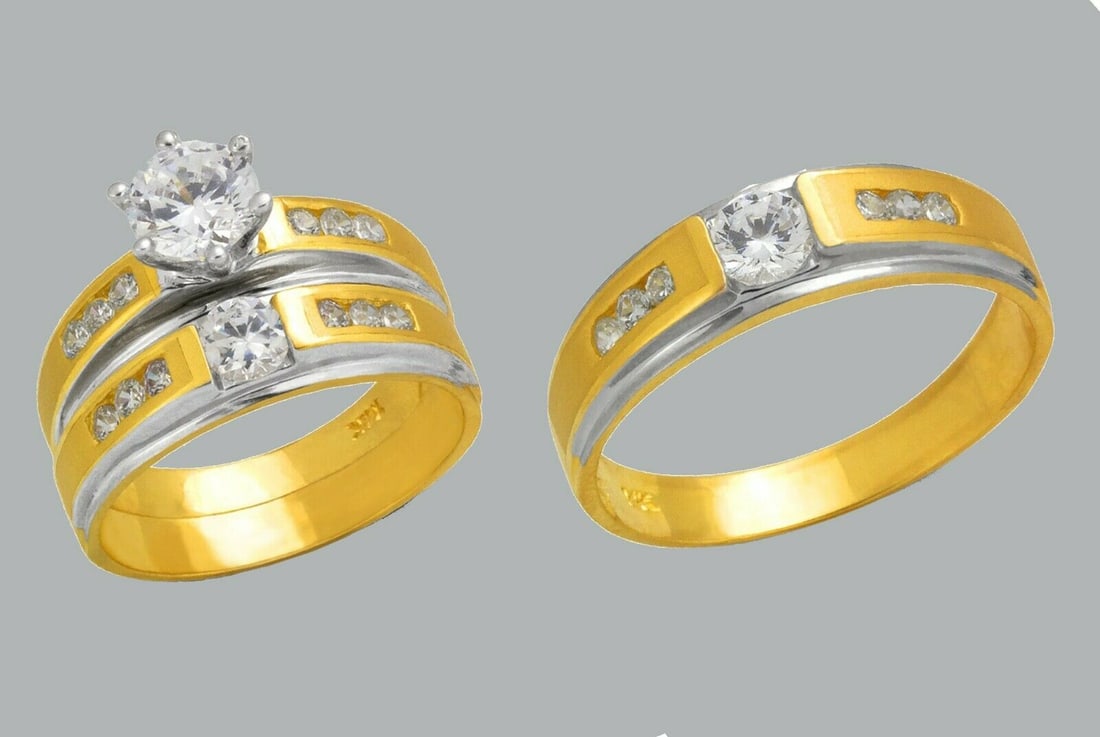 14K GOLD TRIO WEDDING SET CZ ENGAGEMENT RING BANDS 3pcs (1 of 1)