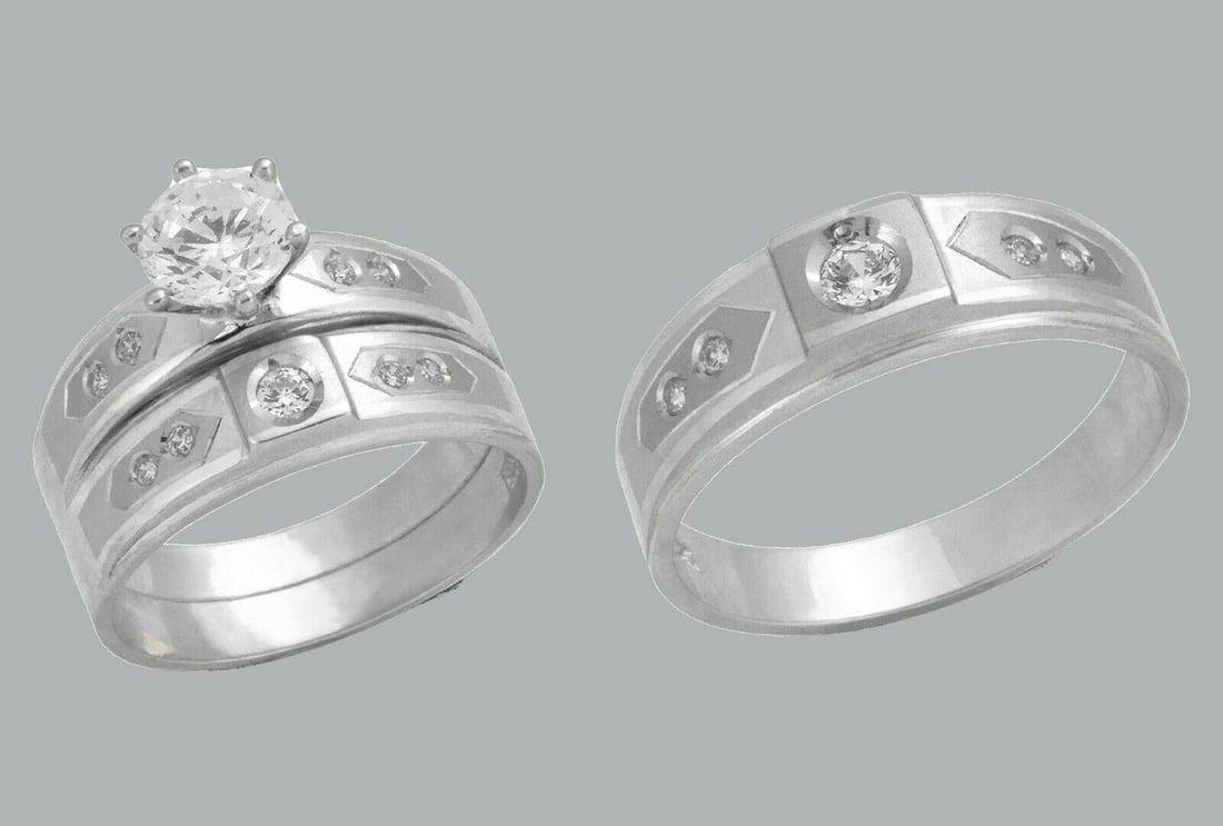 14K GOLD TRIO WEDDING SET CZ ENGAGEMENT RING BANDS 3pcs (1 of 1)