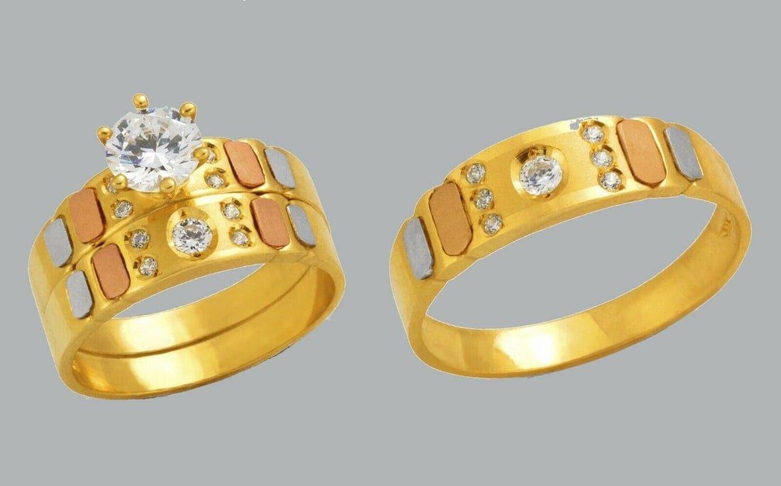 14K GOLD TRIO WEDDING SET CZ ENGAGEMENT RING BANDS 3pcs (1 of 1)