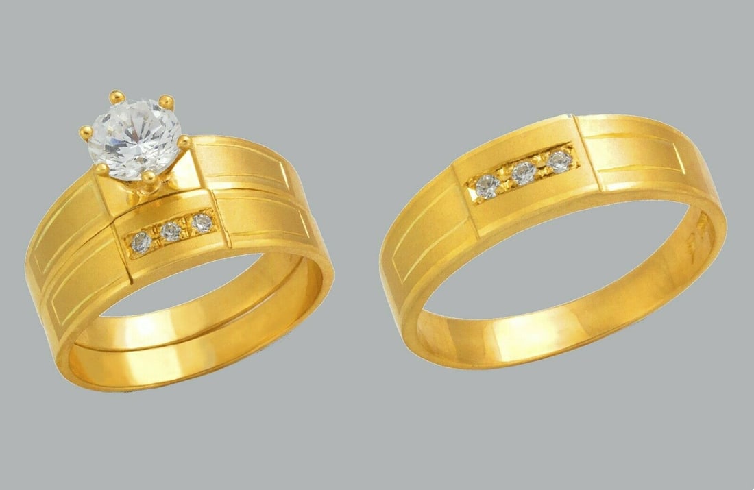 14K GOLD TRIO WEDDING SET CZ ENGAGEMENT RING BANDS 3pcs (1 of 1)