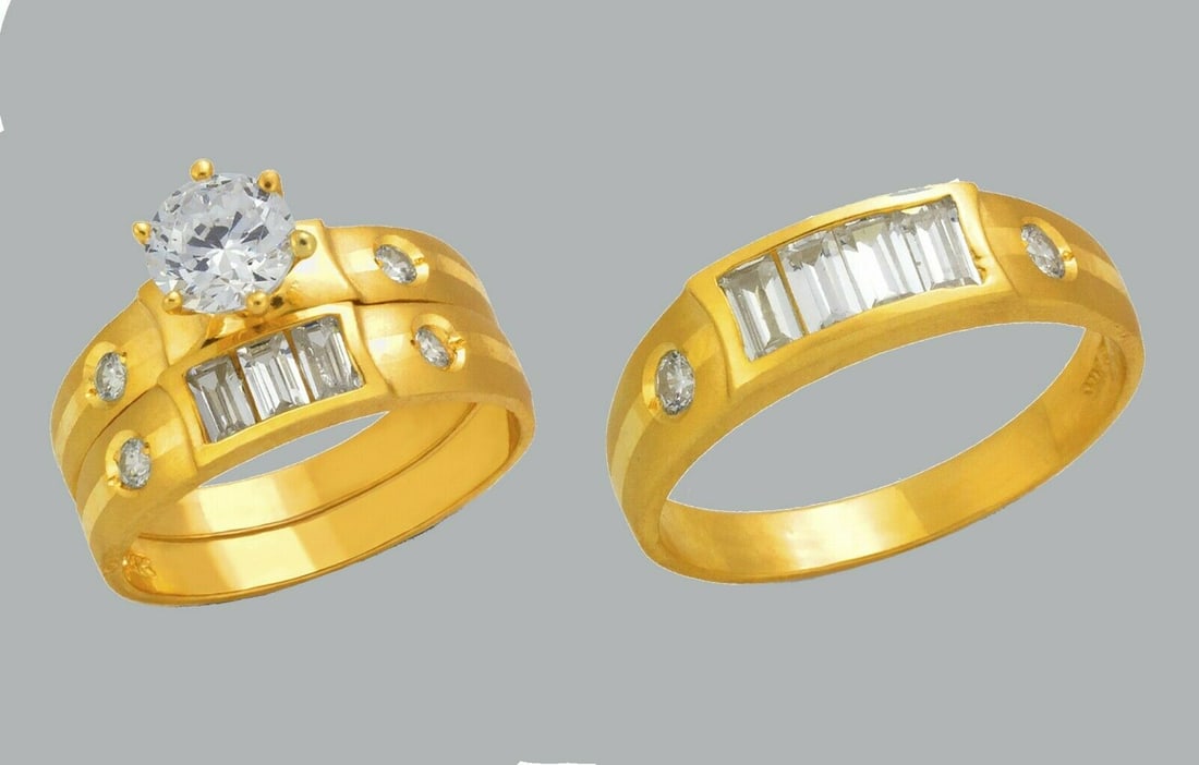 14K GOLD TRIO WEDDING SET CZ ENGAGEMENT RING BANDS 3pcs (1 of 1)