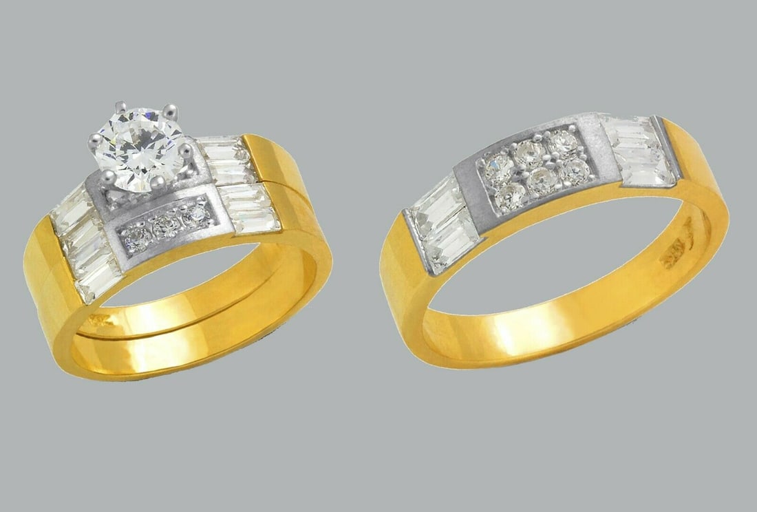 14K GOLD TRIO WEDDING SET CZ ENGAGEMENT RING BANDS 3pcs (1 of 1)