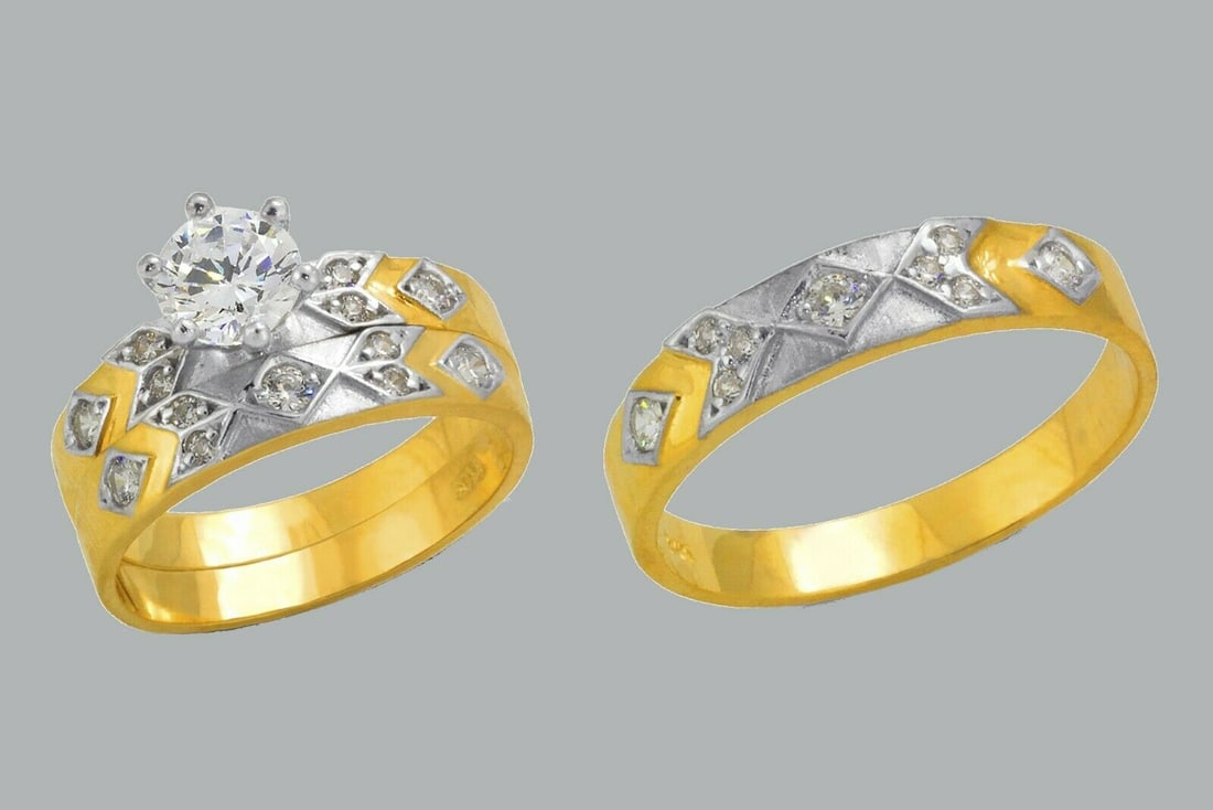 14K GOLD TRIO WEDDING SET CZ ENGAGEMENT RING BANDS 3pcs (1 of 1)