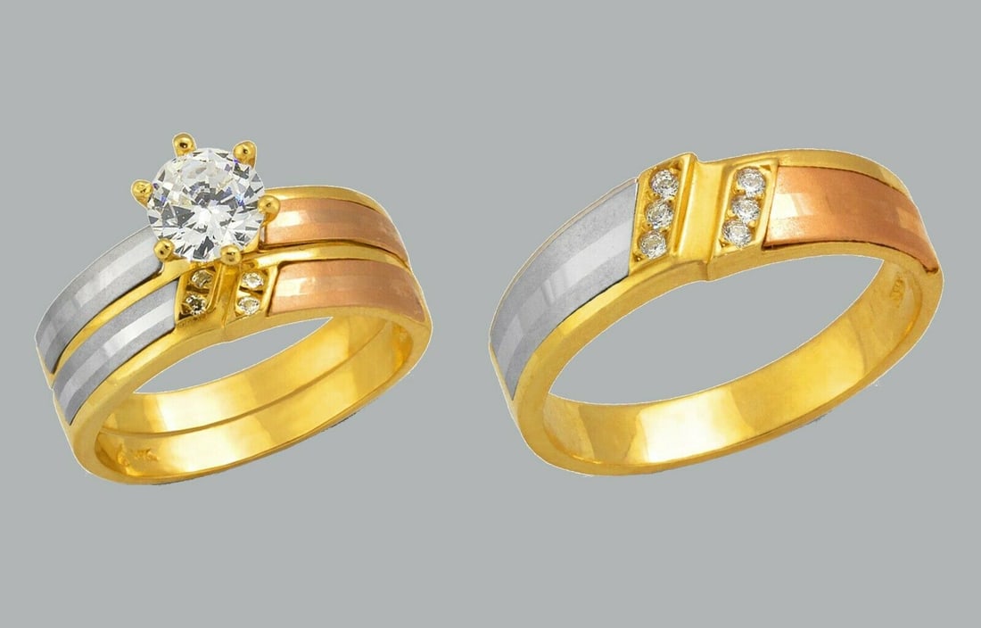 14K GOLD TRIO WEDDING SET CZ ENGAGEMENT RING BANDS 3pcs (1 of 1)