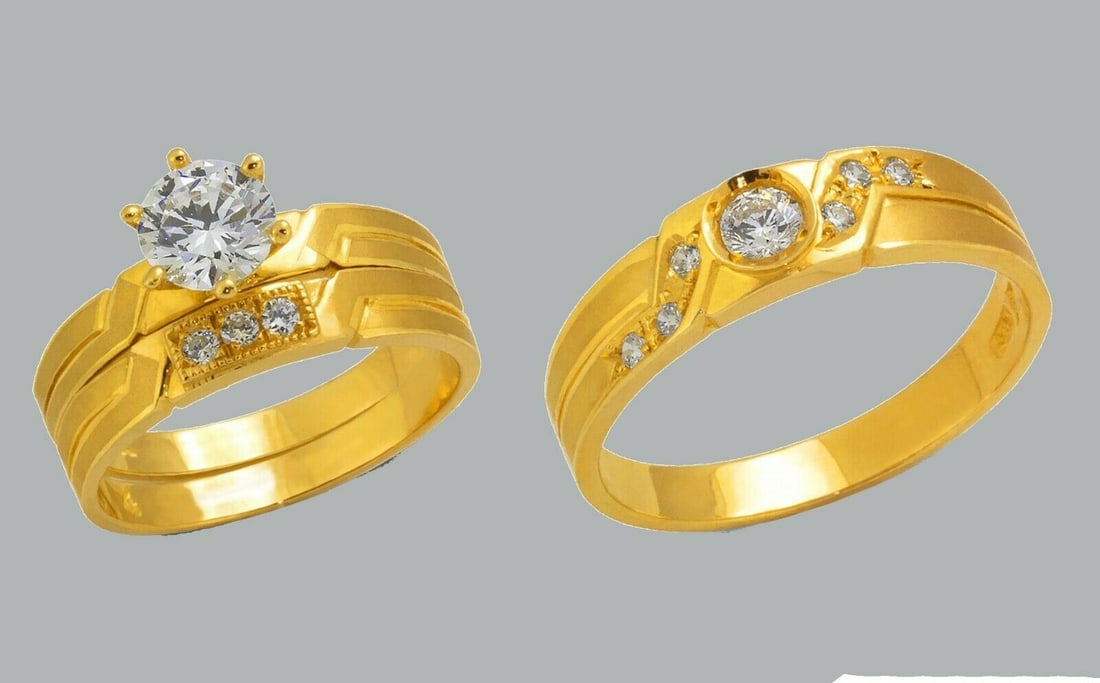 14K GOLD TRIO WEDDING SET CZ ENGAGEMENT RING BANDS 3pcs (1 of 1)