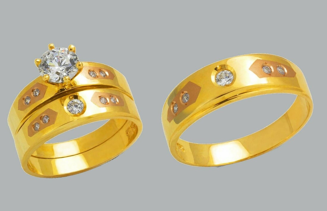 14K GOLD TRIO WEDDING SET CZ ENGAGEMENT RING BANDS 3pcs (1 of 1)
