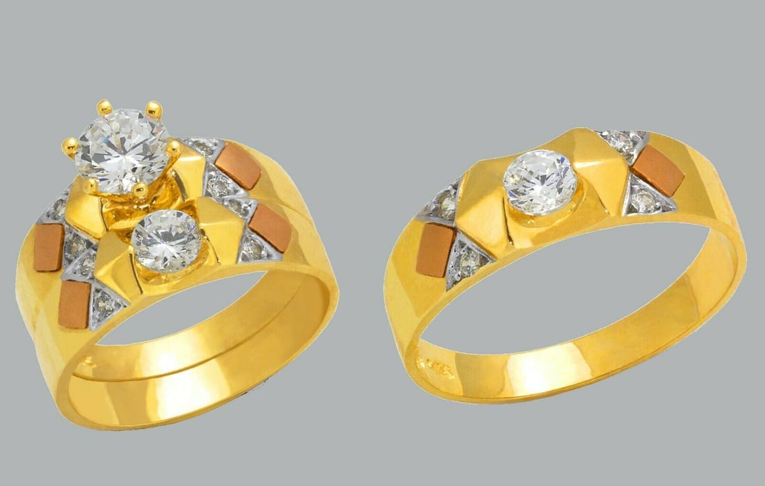 14K GOLD TRIO WEDDING SET CZ ENGAGEMENT RING BANDS 3pcs (1 of 1)