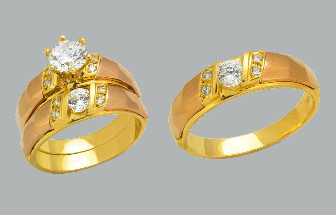 14K GOLD TRIO WEDDING SET CZ ENGAGEMENT RING BANDS 3pcs (1 of 1)