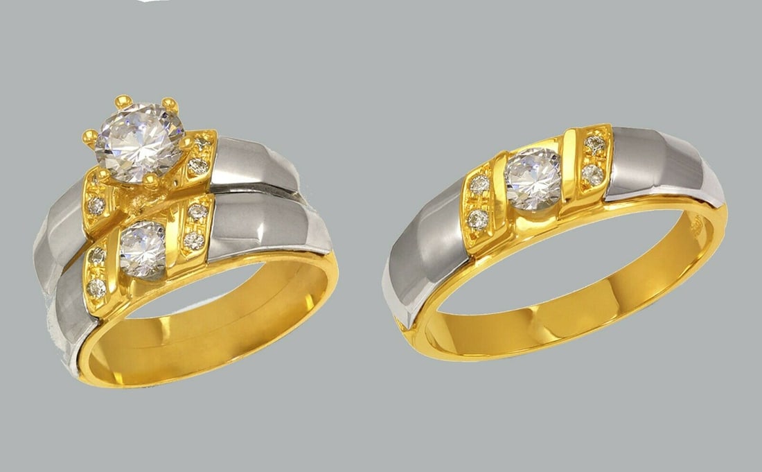 14K GOLD TRIO WEDDING SET CZ ENGAGEMENT RING BANDS 3pcs (1 of 1)