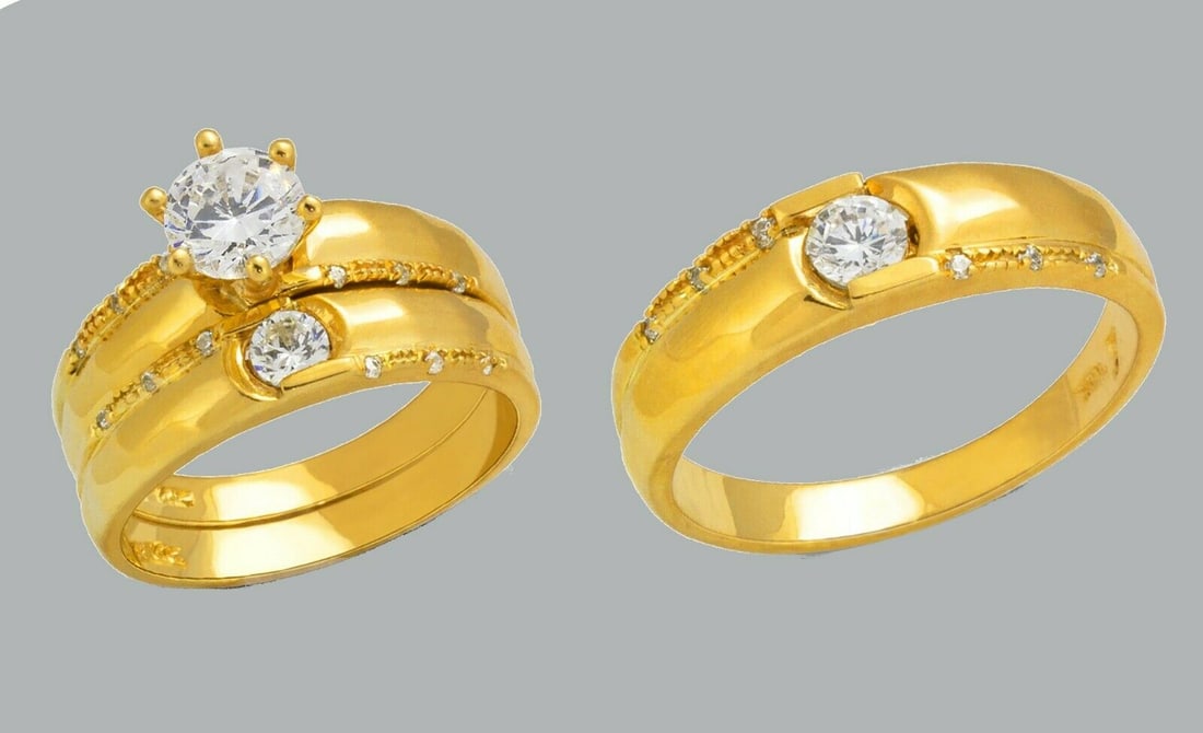 14K GOLD TRIO WEDDING SET CZ ENGAGEMENT RING BANDS 3pcs (1 of 1)