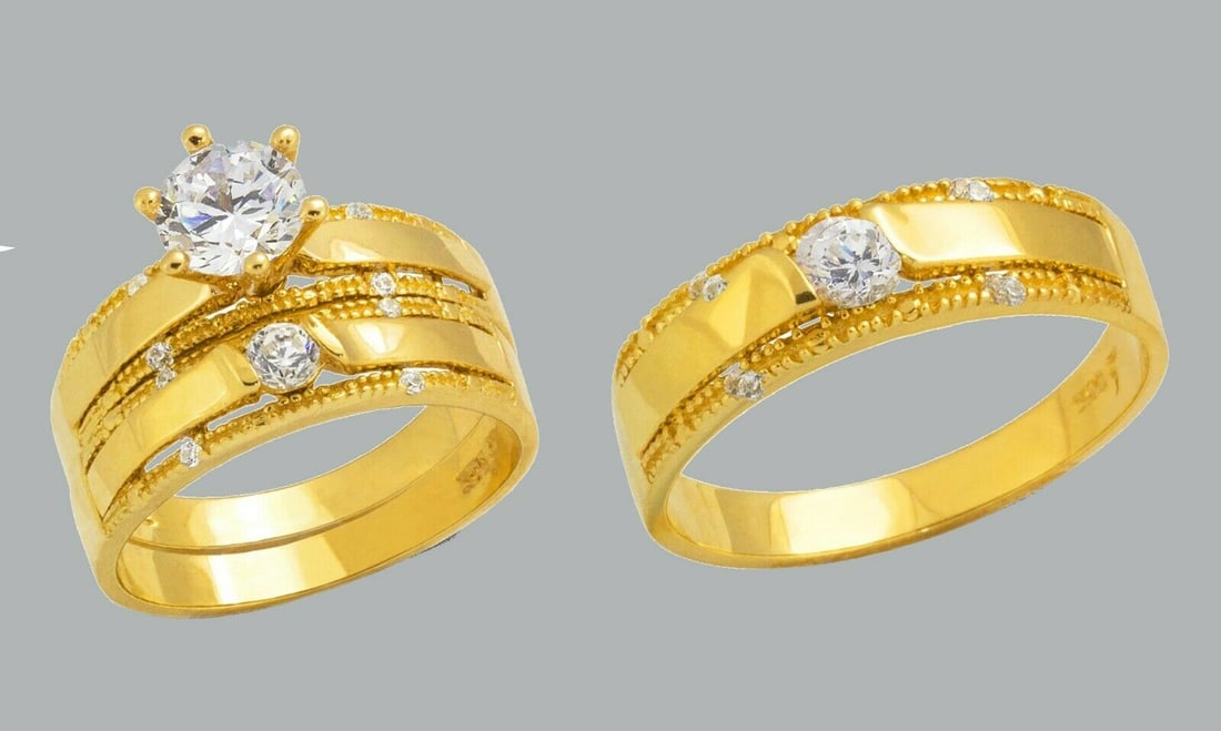 14K GOLD TRIO WEDDING SET CZ ENGAGEMENT RING BANDS 3pcs (1 of 1)