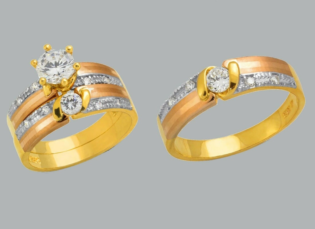 14K GOLD TRIO WEDDING SET CZ ENGAGEMENT RING BANDS 3pcs (1 of 1)
