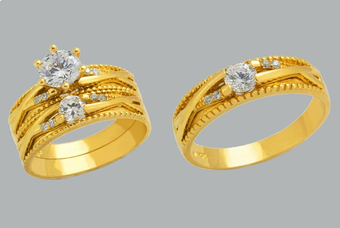 14K GOLD TRIO WEDDING SET CZ ENGAGEMENT RING BANDS 3pcs (1 of 1)