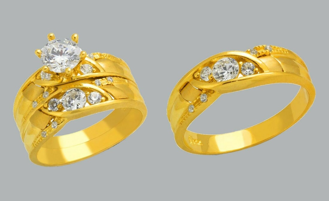 14K GOLD TRIO WEDDING SET CZ ENGAGEMENT RING BANDS 3pcs (1 of 1)