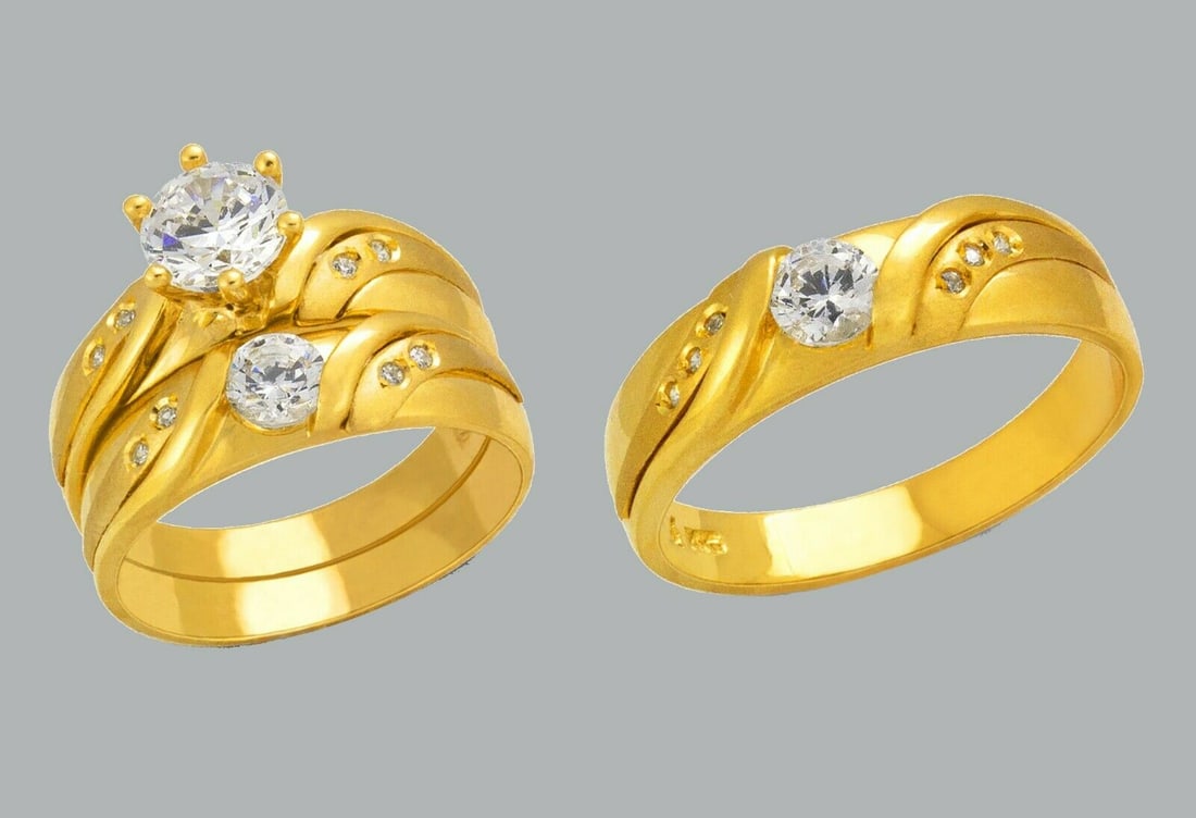 14K GOLD TRIO WEDDING SET CZ ENGAGEMENT RING BANDS 3pcs (1 of 1)