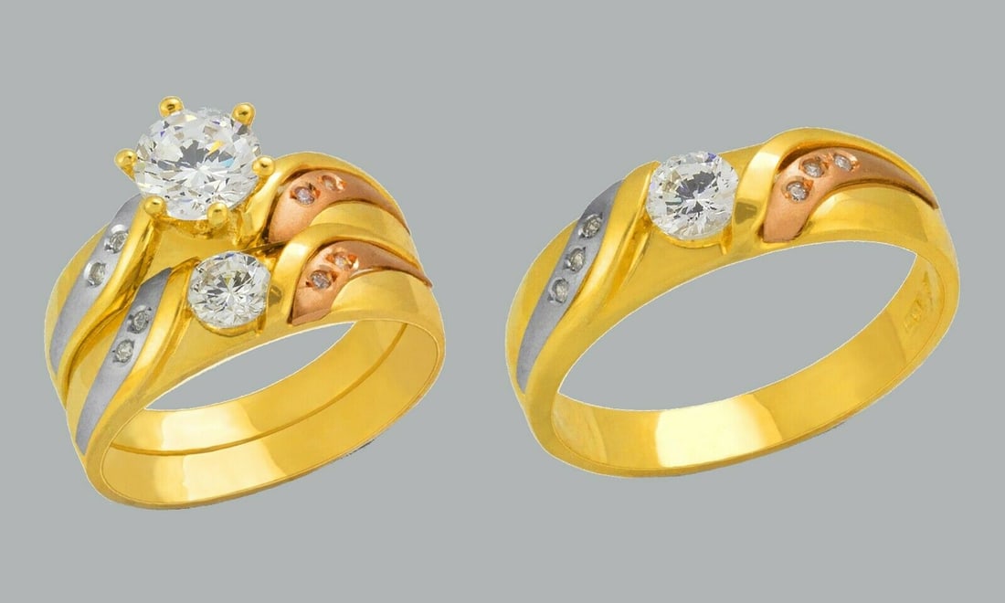 14K GOLD TRIO WEDDING SET CZ ENGAGEMENT RING BANDS 3pcs (1 of 1)