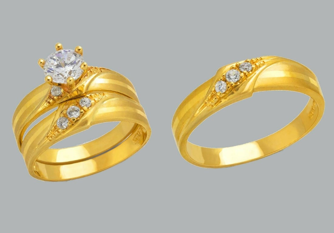 14K GOLD TRIO WEDDING SET CZ ENGAGEMENT RING BANDS 3pcs (1 of 1)