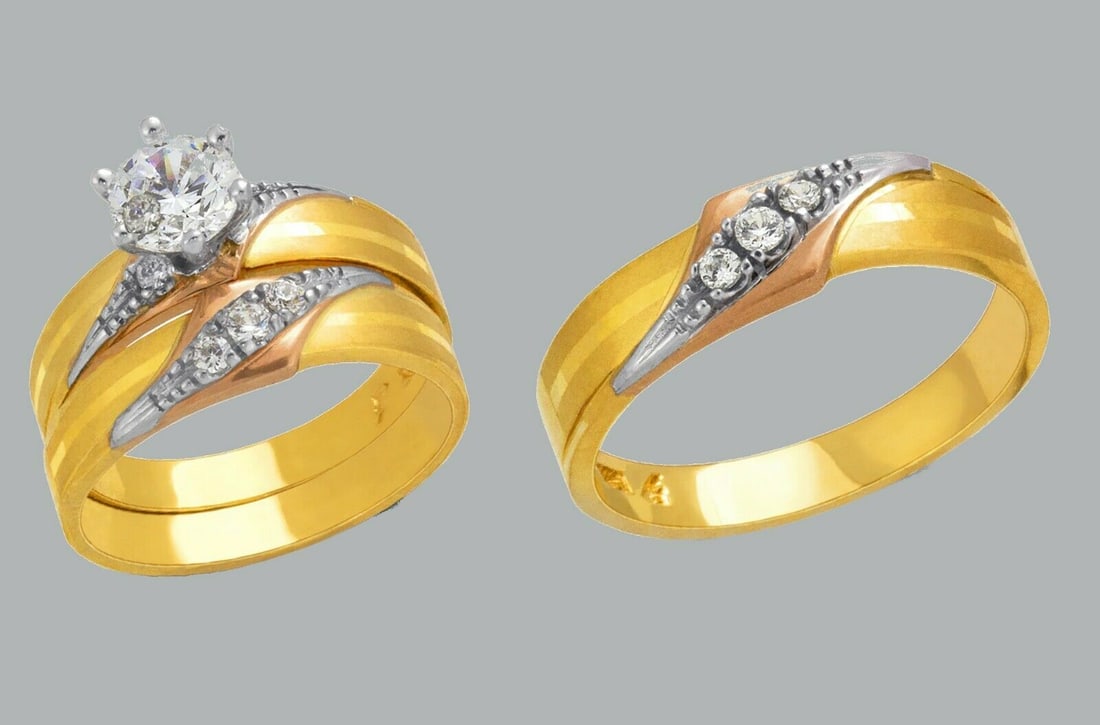 14K GOLD TRIO WEDDING SET CZ ENGAGEMENT RING BANDS 3pcs (1 of 1)