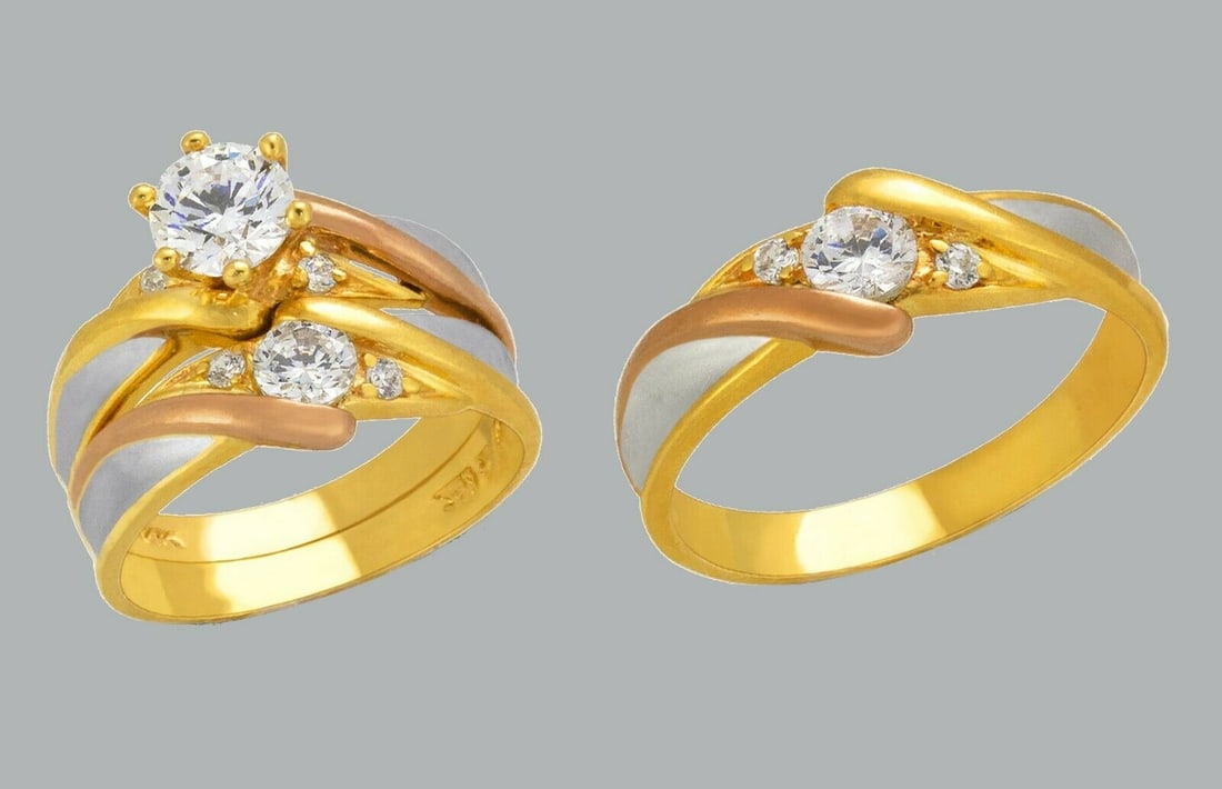 14K GOLD TRIO WEDDING SET CZ ENGAGEMENT RING BANDS 3pcs (1 of 1)