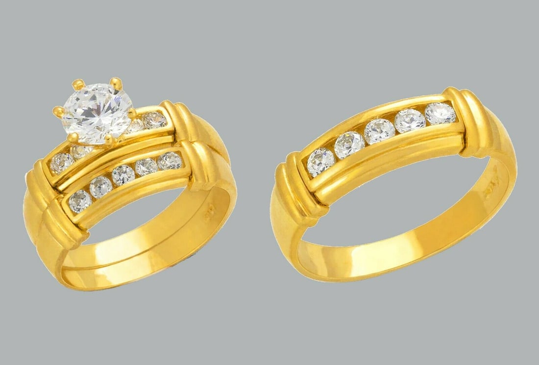 14K GOLD TRIO WEDDING SET CZ ENGAGEMENT RING BANDS 3pcs (1 of 1)