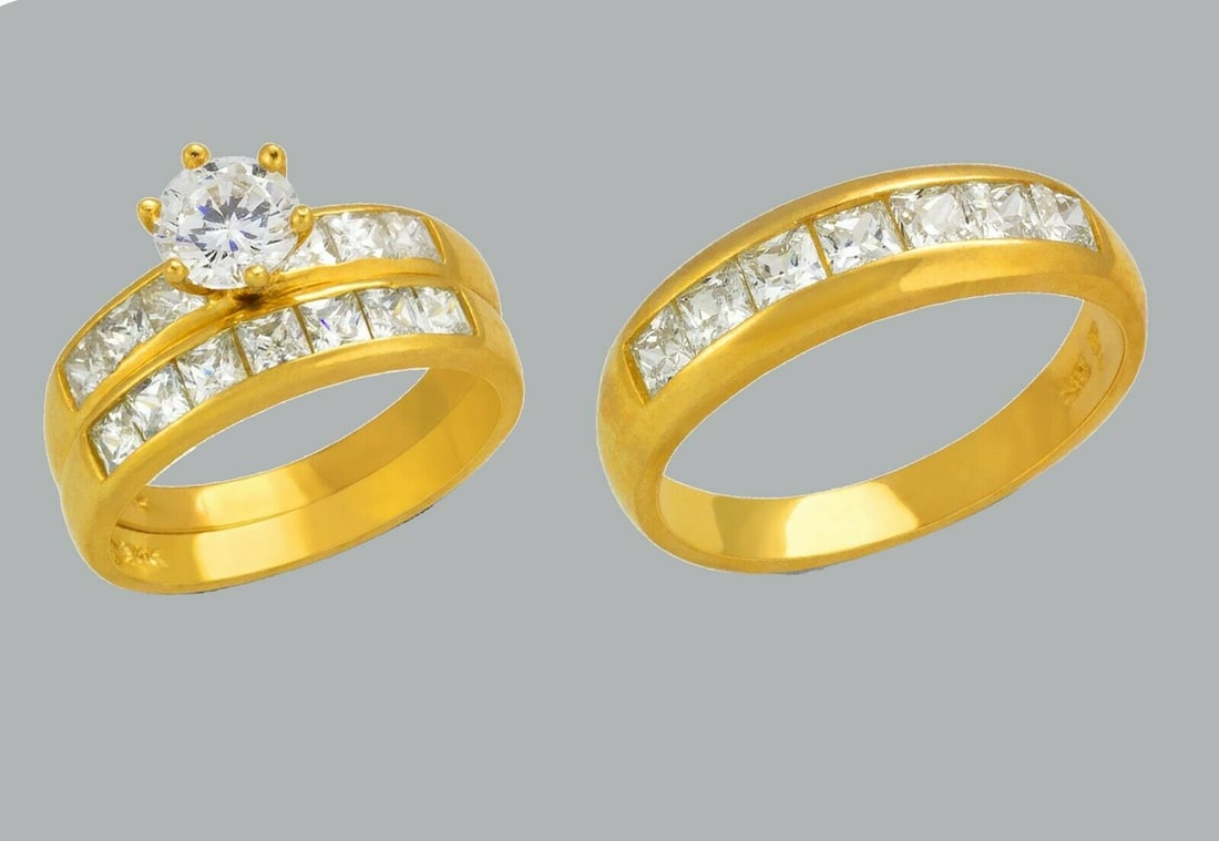 14K GOLD TRIO WEDDING SET CZ ENGAGEMENT RING BANDS 3pcs (1 of 1)