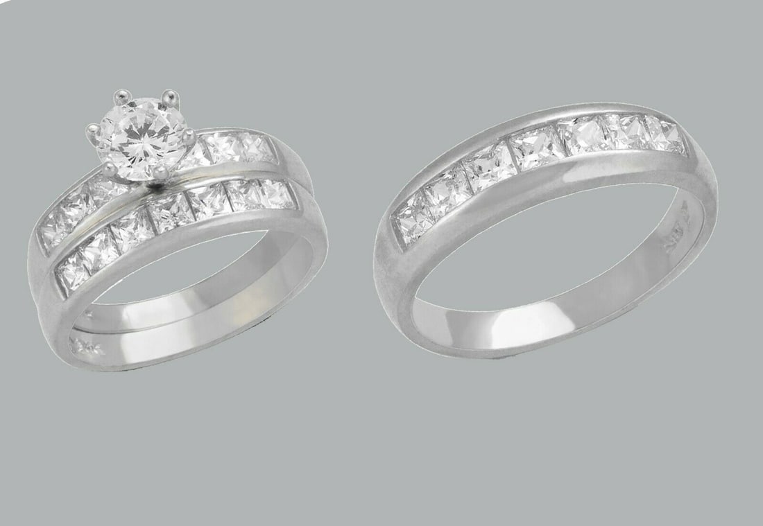 14K GOLD TRIO WEDDING SET CZ ENGAGEMENT RING BANDS 3pcs (1 of 1)