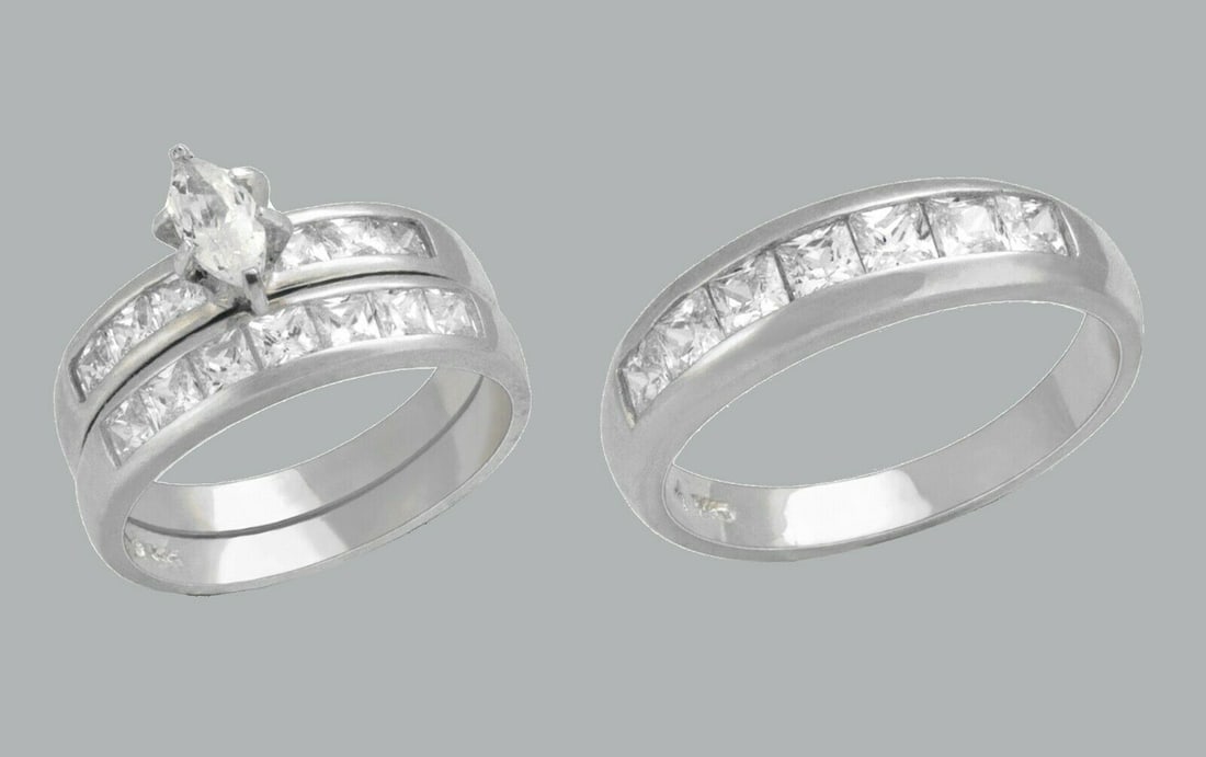 14K GOLD TRIO WEDDING SET CZ ENGAGEMENT RING BANDS 3pcs (1 of 1)