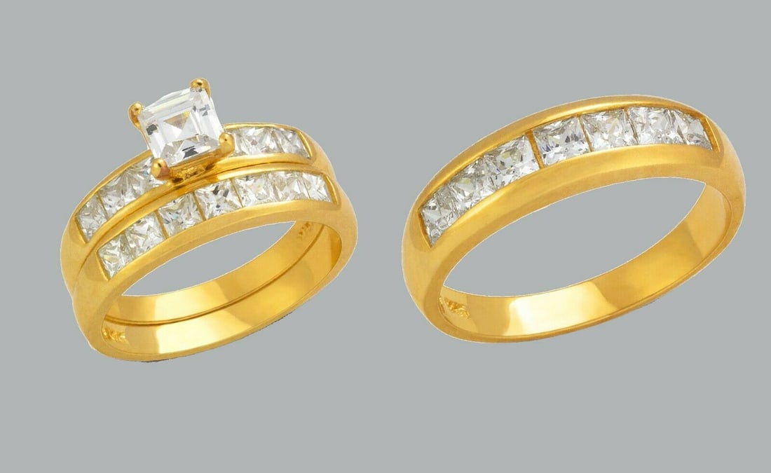 14K GOLD TRIO WEDDING SET CZ ENGAGEMENT RING BANDS 3pcs (1 of 1)