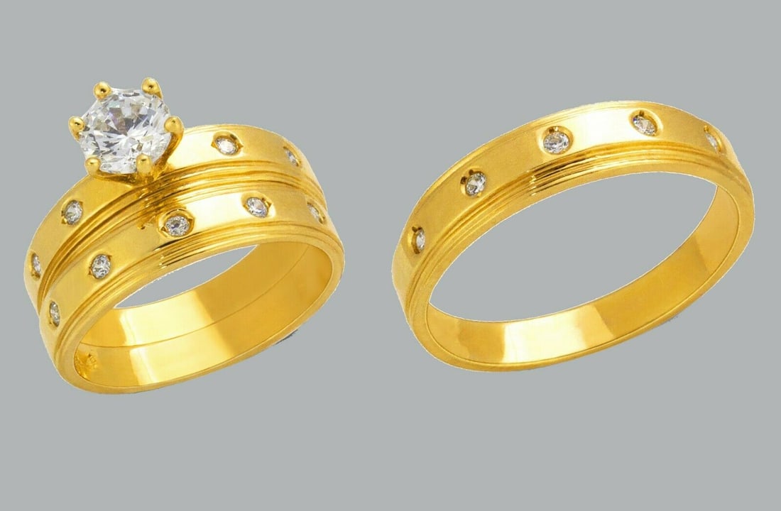 14K GOLD TRIO WEDDING SET CZ ENGAGEMENT RING BANDS 3pcs (1 of 1)