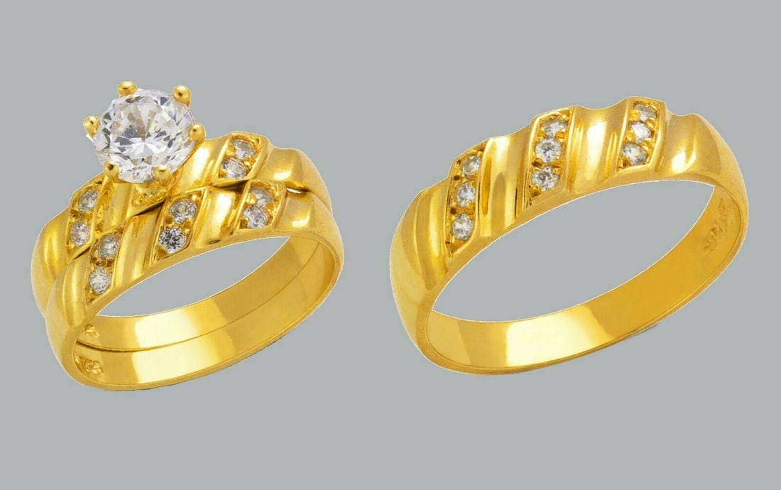 14K GOLD TRIO WEDDING SET CZ ENGAGEMENT RING BANDS 3pcs (1 of 1)