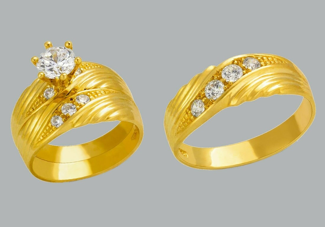 14K GOLD TRIO WEDDING SET CZ ENGAGEMENT RING BANDS 3pcs (1 of 1)