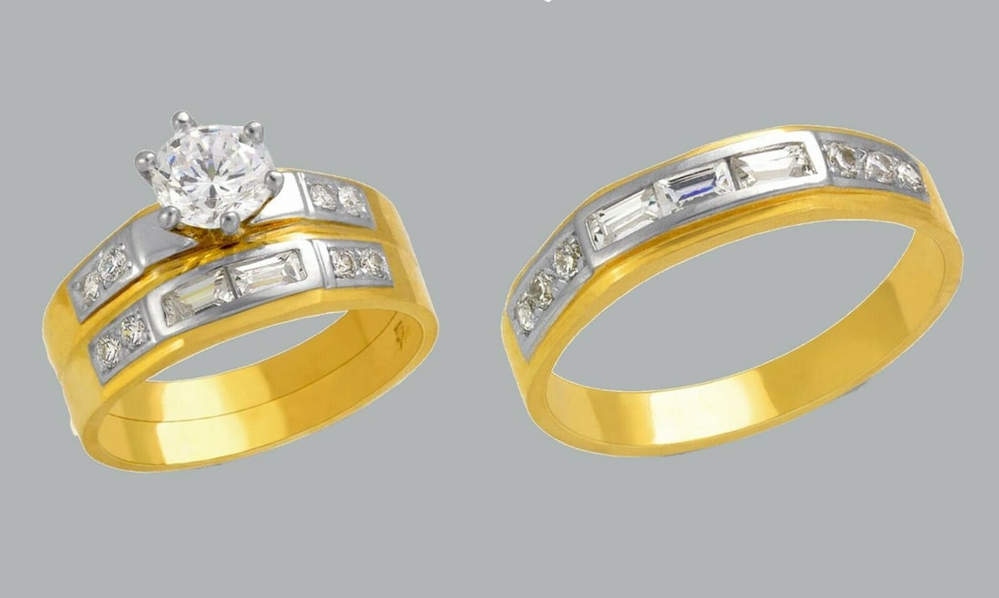 14K GOLD TRIO WEDDING SET CZ ENGAGEMENT RING BANDS 3pcs (1 of 1)