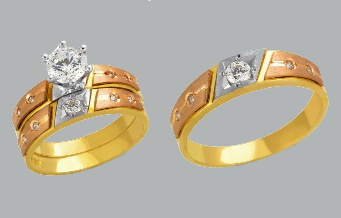 14K GOLD TRIO WEDDING SET CZ ENGAGEMENT RING BANDS 3pcs (1 of 1)