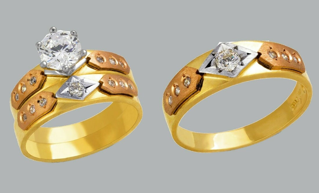 14K GOLD TRIO WEDDING SET CZ ENGAGEMENT RING BANDS 3pcs (1 of 1)