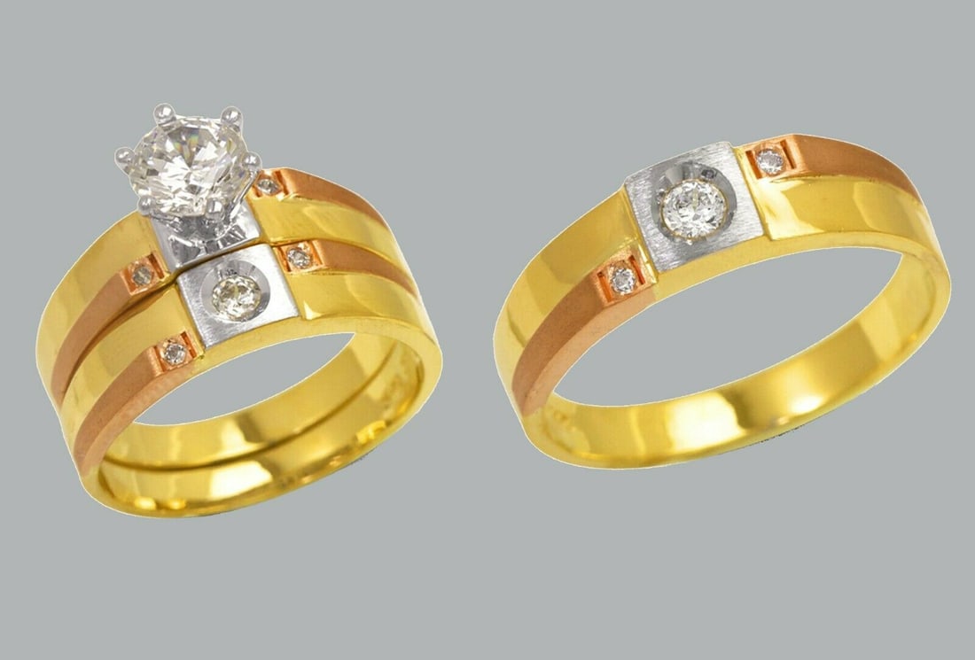 14K GOLD TRIO WEDDING SET CZ ENGAGEMENT RING BANDS 3pcs (1 of 1)